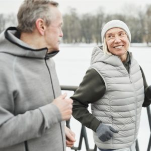 Mature Lady Smiling At Husband While They Running to fight fatigue and boost energy.